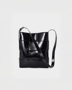 Marcello black crossbody genuine patent leather bag front view