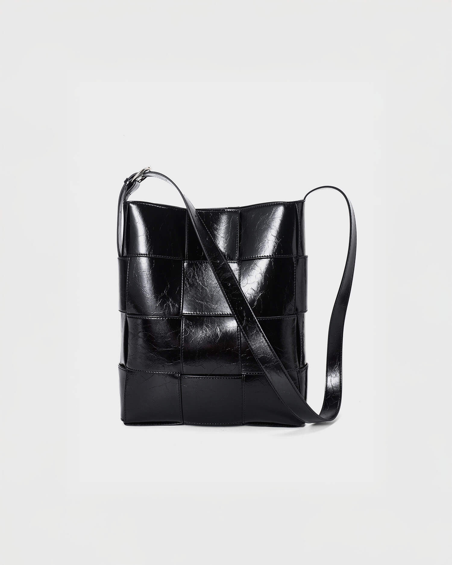 Marcello black crossbody genuine patent leather bag front view