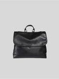 Black Amari top grain leather backpack front view