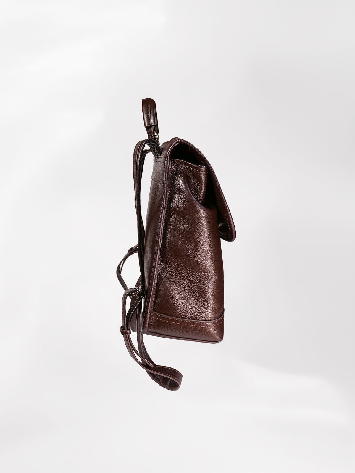 Brown Amari top grain leather backpack side view