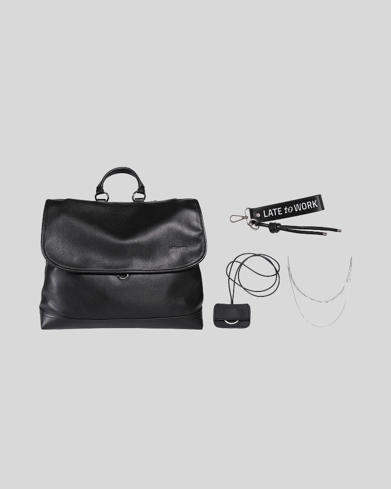 Black Amari Backpack Bundle featuring the bag, Beni Key Tag, Late Know Charm and Callum Necklace