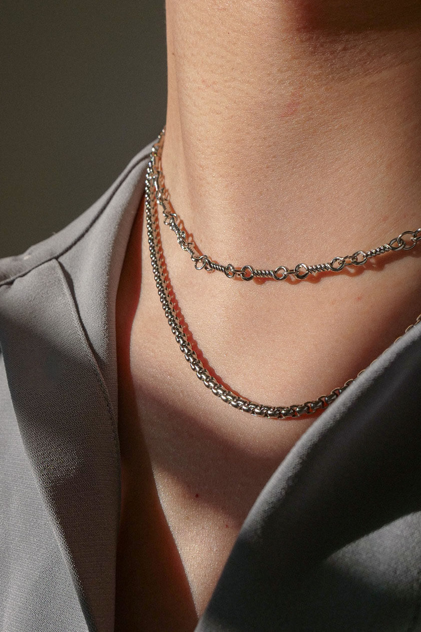 Sterling silver Annick necklace on male model