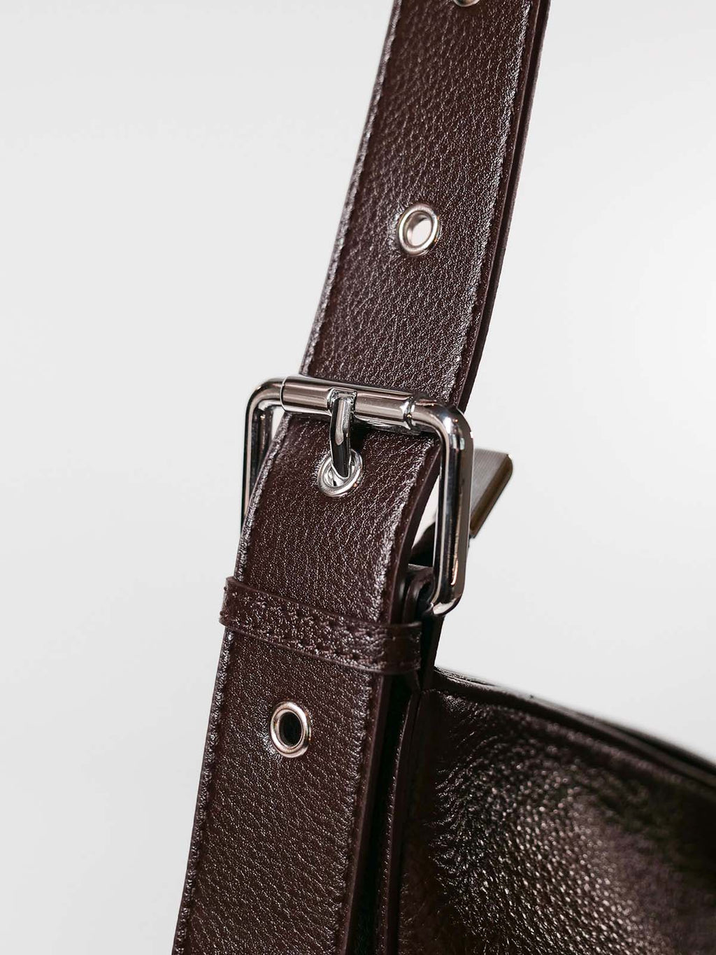 Close up of Luxe Kite Bag strap with silver buckle