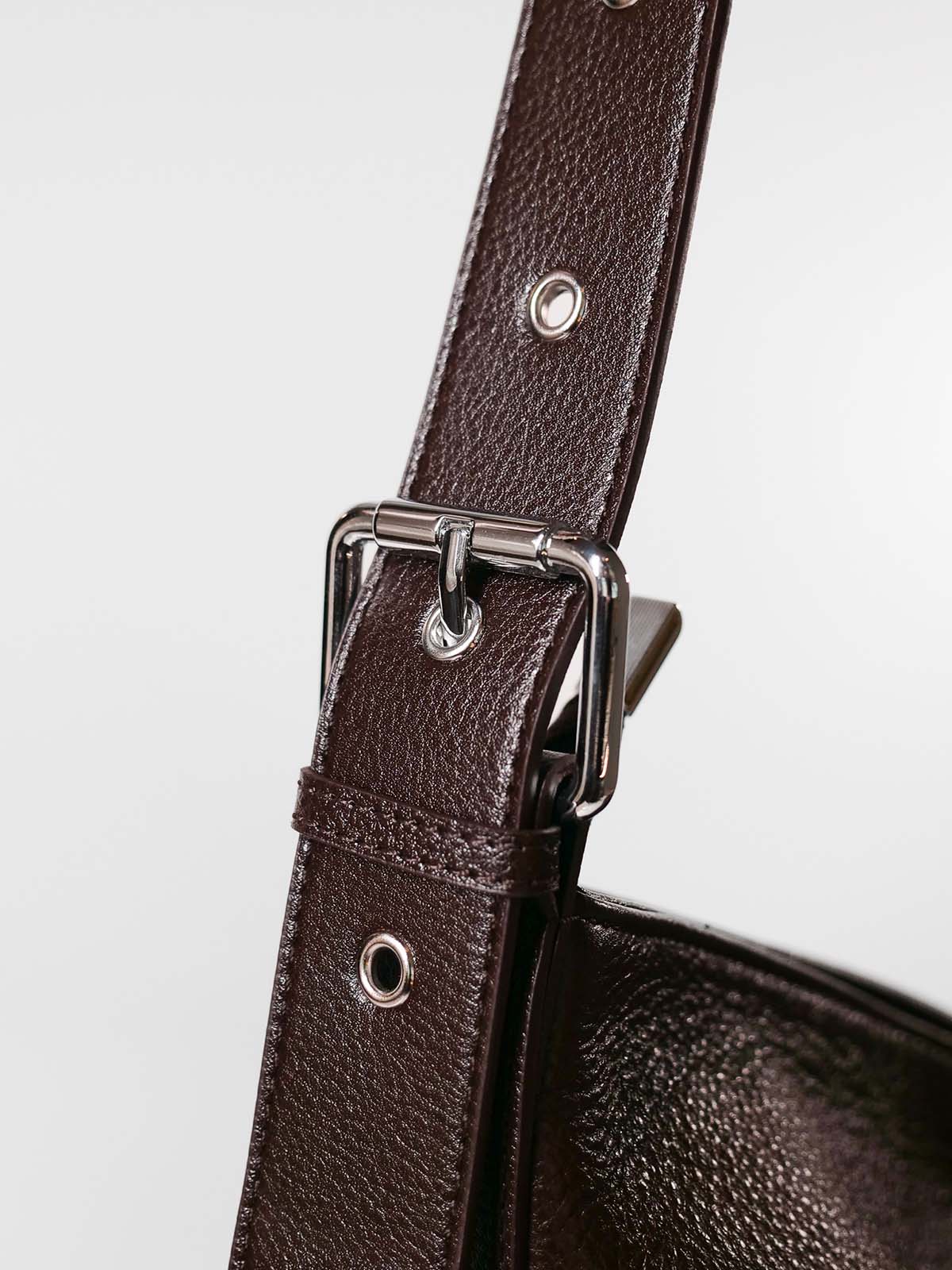 Close up of Luxe Kite Bag strap with silver buckle