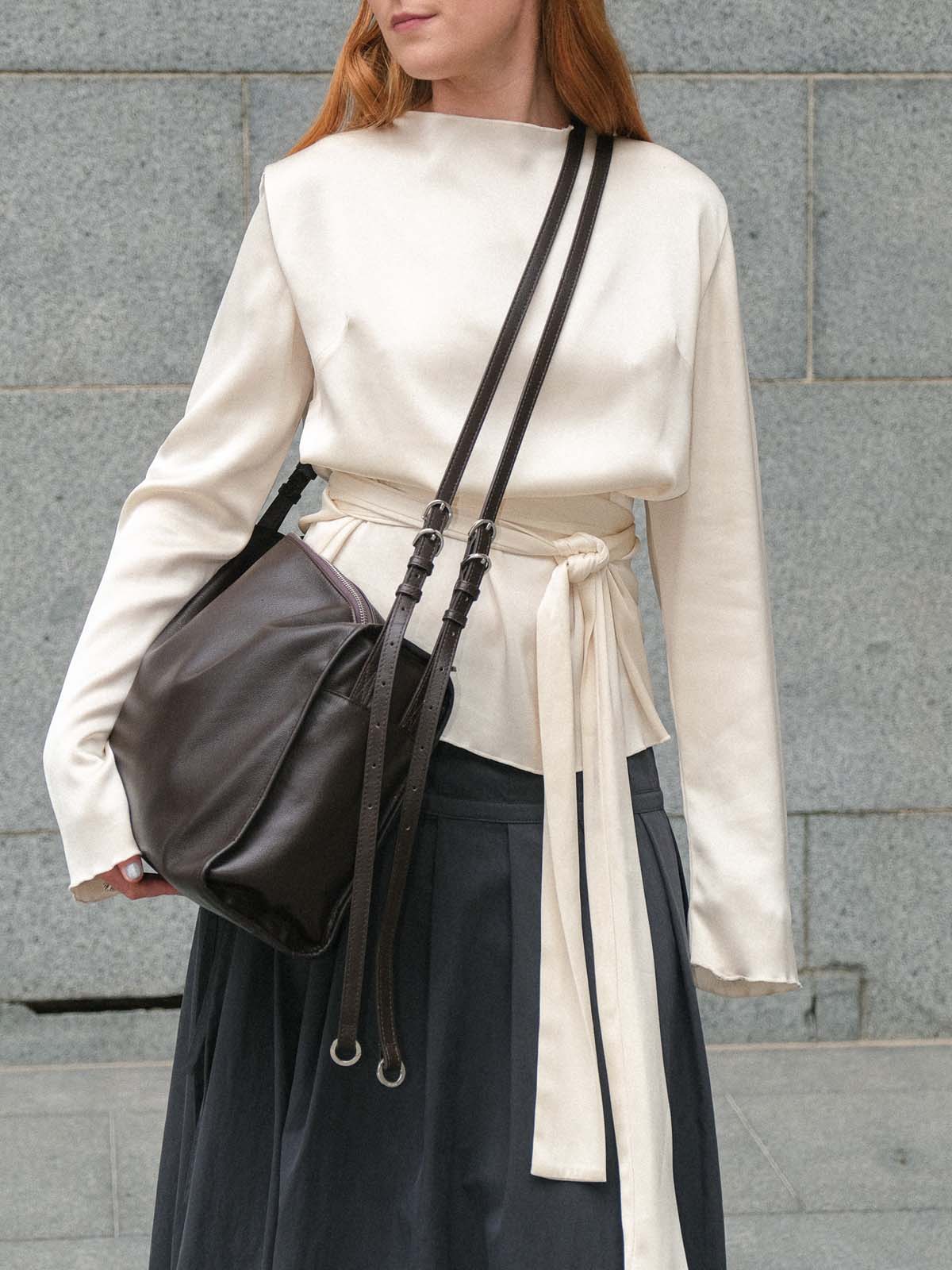 Brown Willow Bag worn crossbody