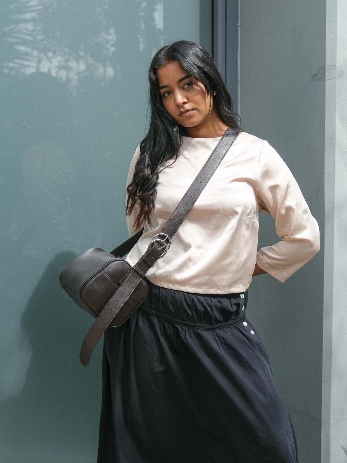 Brown Fromont Bag top-grain leather worn crossbody