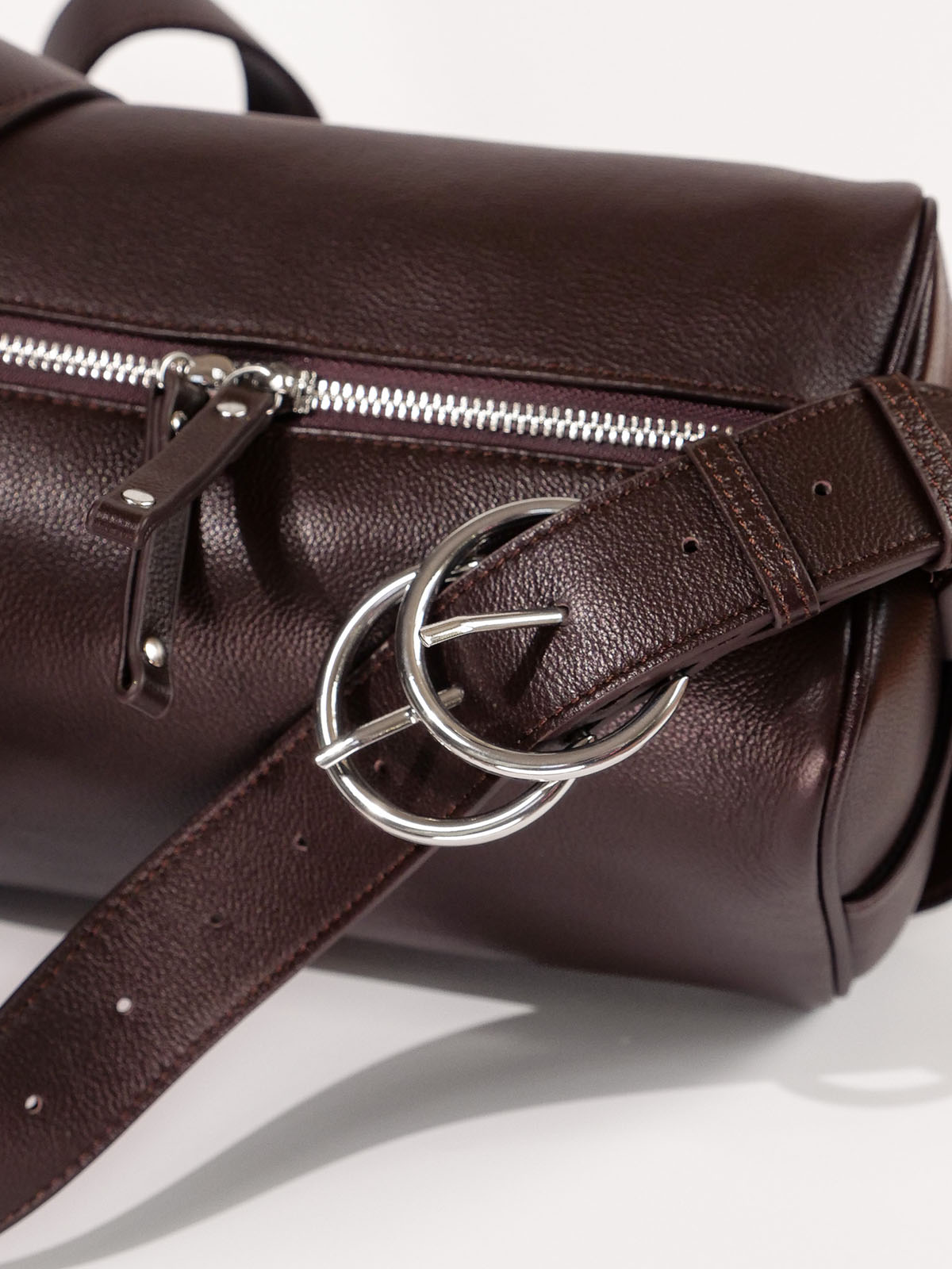 Brown Fromont crossbody bag top-grain leather top view close up