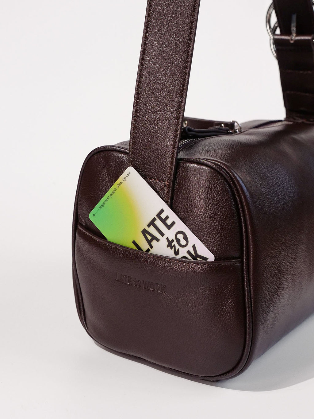 Brown Fromont crossbody bag top-grain leather pocket side view