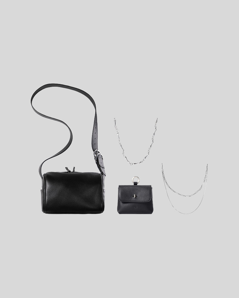 Black Fromont Bag Bundle featuring the bag, Black Finlay Mini Bag Charm, Riptide Necklace and Callum Necklace
