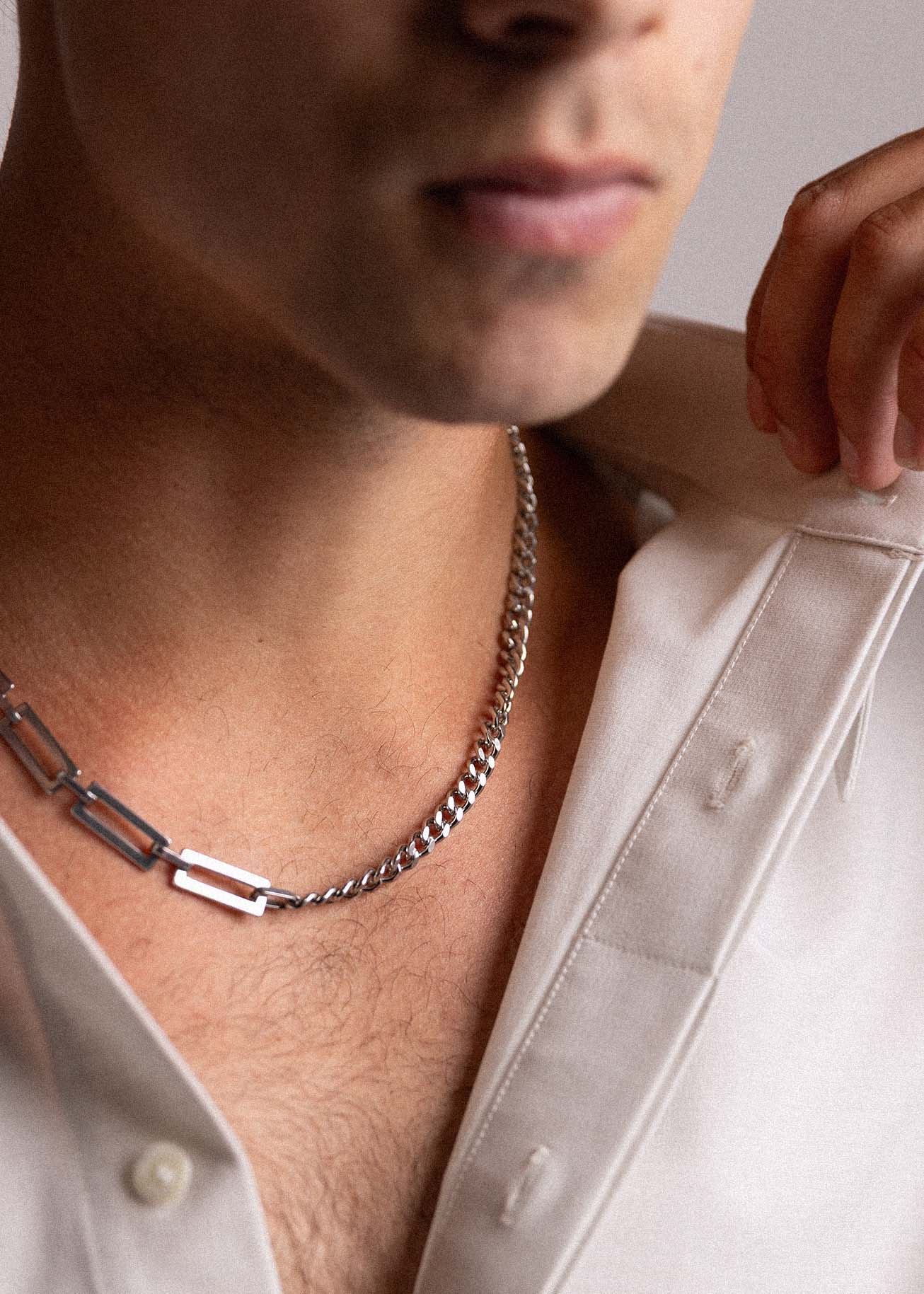Sterling silver Hayden necklace on male model