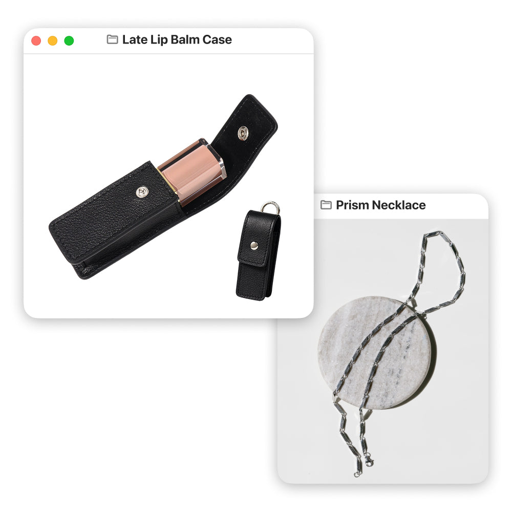 Late to Work limited edition Late Lip Balm Case and stainless steel Prism Necklace gift set