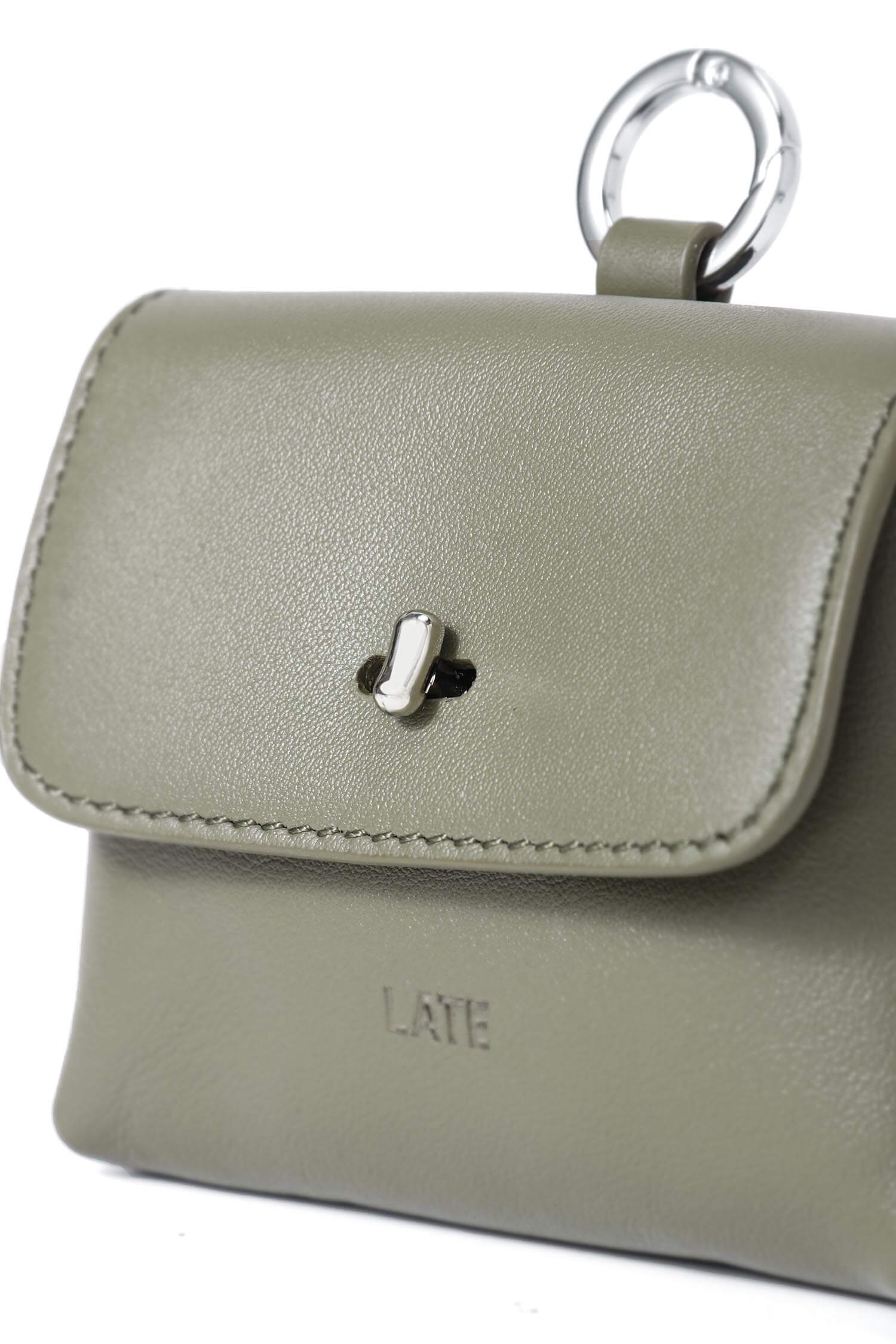 Finlay mini leather bag charm green close up