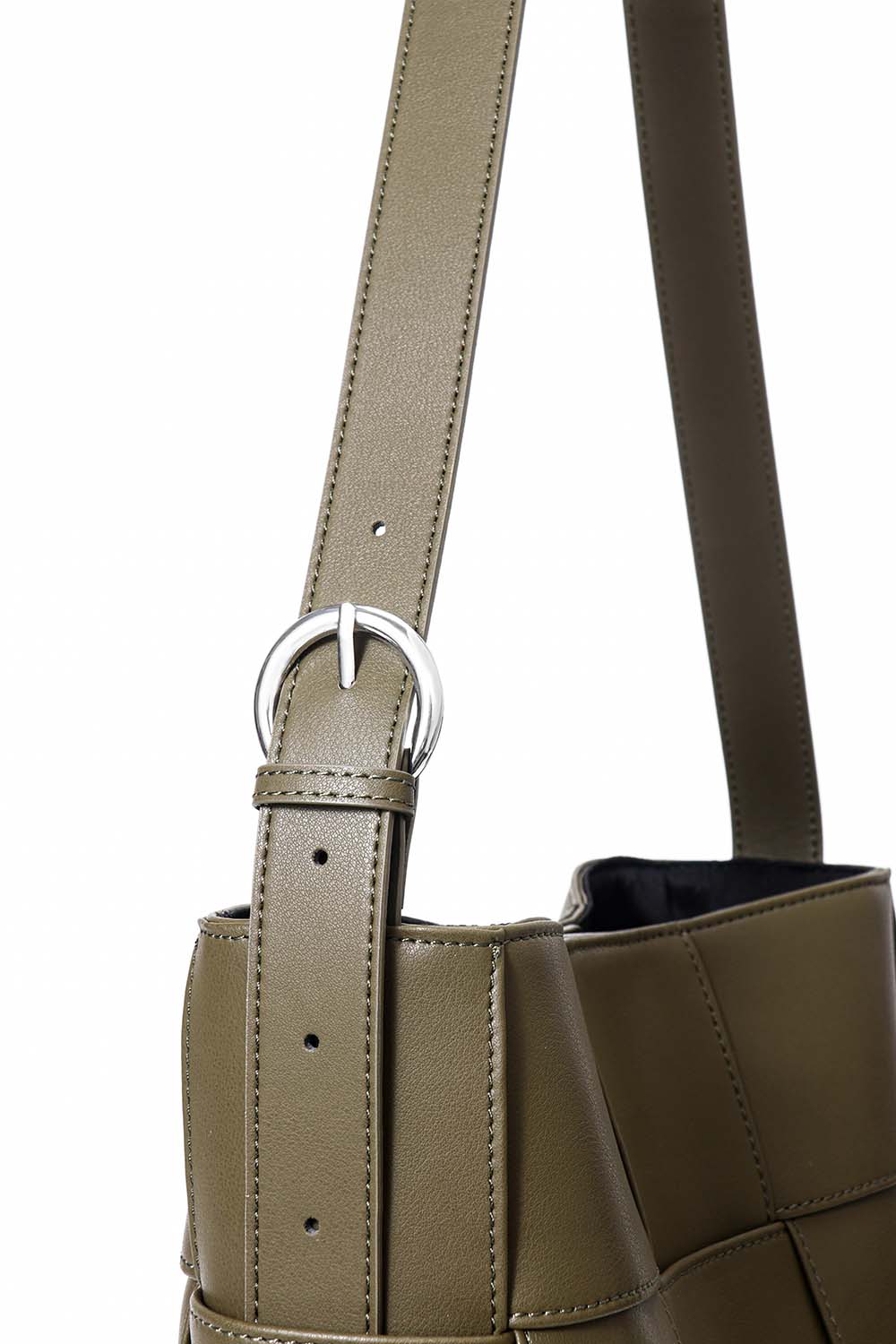 Marcello green crossbody genuine  leather bag silver hardware buckle strap close up