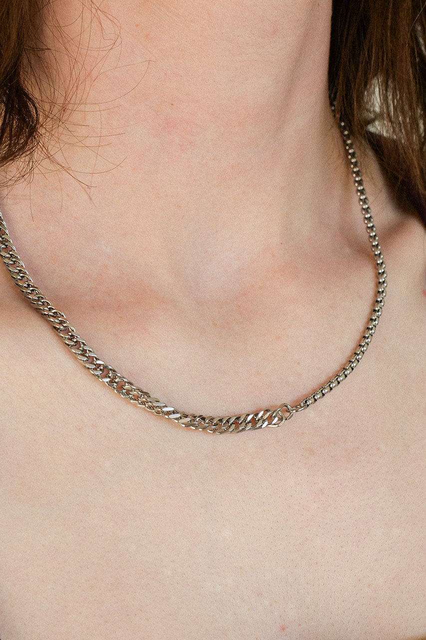 Sterling silver Kevin necklace on female model