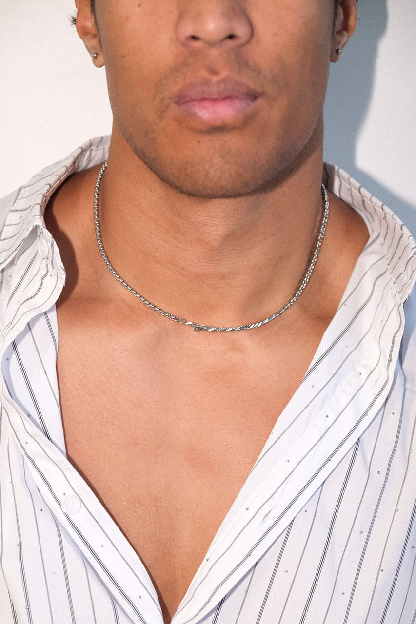 Sterling silver Kevin necklace on male model