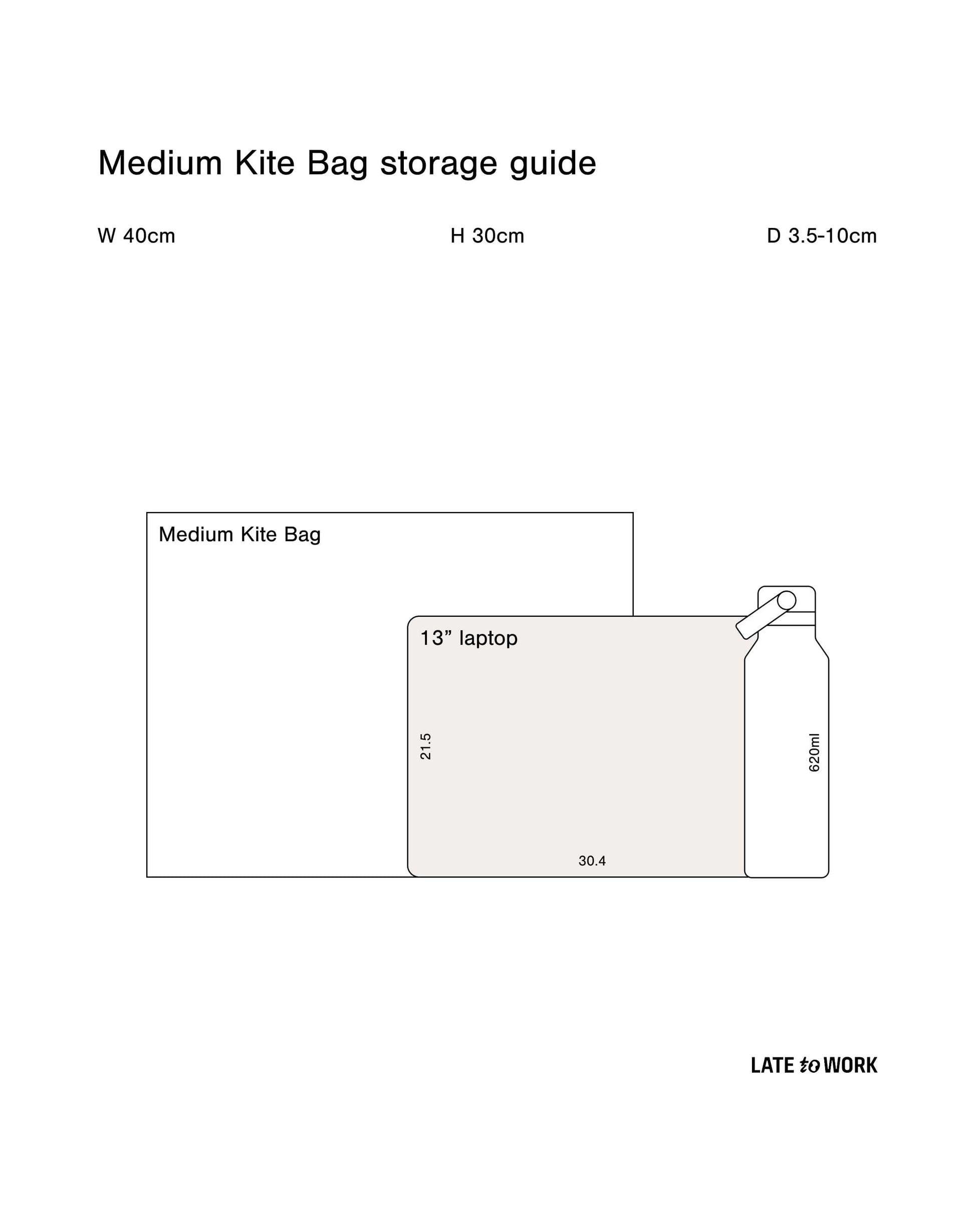 Medium Kite Bag size guide: 40x30x10cm