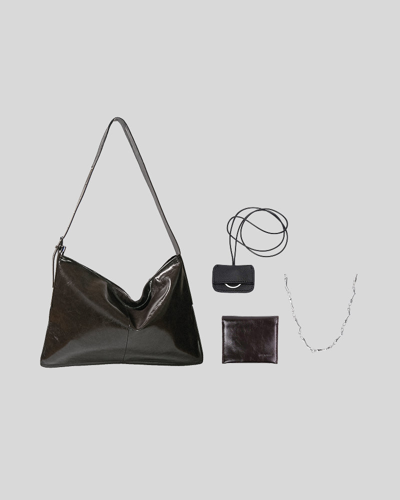 Brown Kite Bag Bundle featuring the bag, Late Carholder in brown, Beni Key Tag and Riptide Necklace