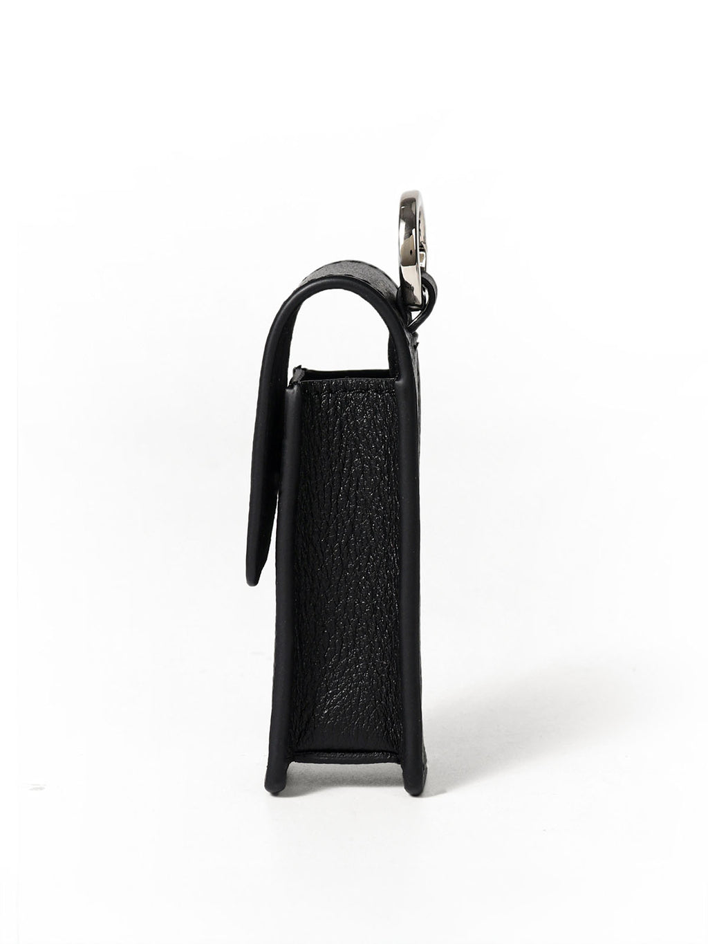 Black leather lip balm case side view