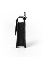 Black leather lip balm case side view