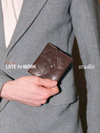 Late Cardholder brown genuine leather front view