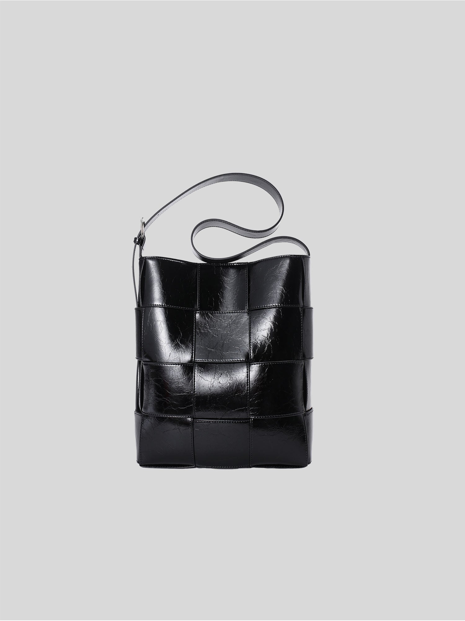 Marcello black crossbody genuine patent leather bag front view with strap down