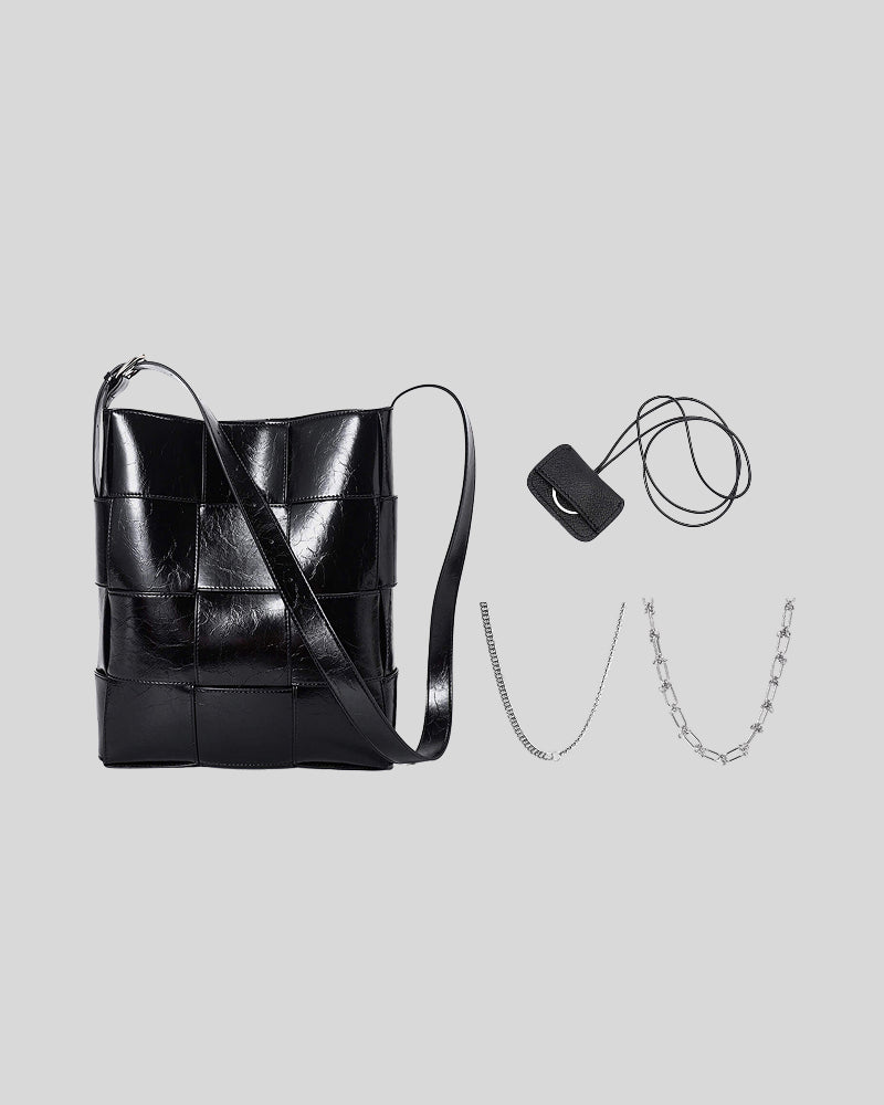 Marcello Bag Black Bundle featuring the bag, Beni Key Tag, Kevin Necklacne and Storm Could Necklace