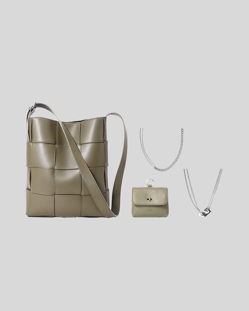 Green Marcello Bag Bundle featuring the bag, Green Finlay Mini Bag Charm, Luis Necklace and Kaitlin Necklace