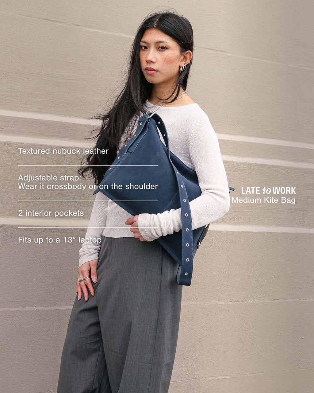 Kite Bag Medium: Navy Nubuck