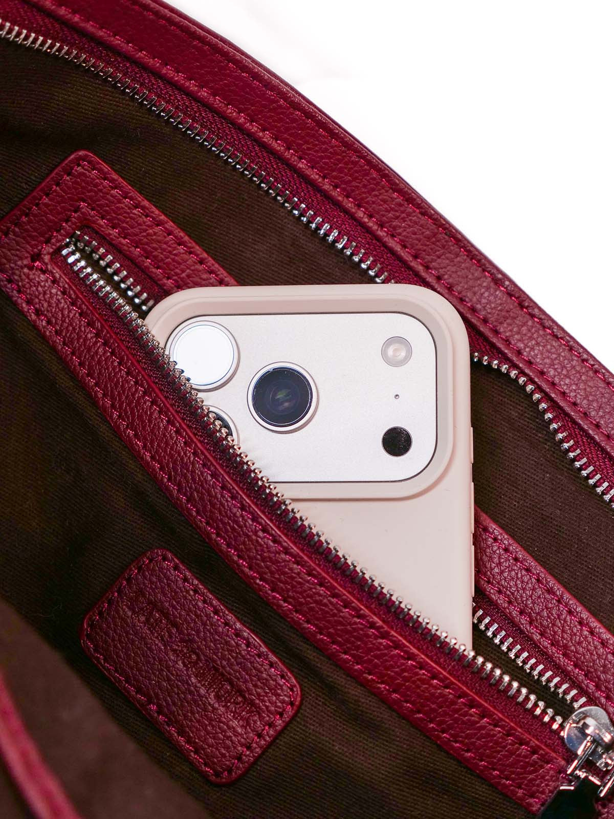 Close up interior pocket with iPhone inside