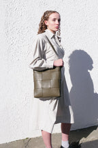 Marcello green crossbody genuine  leather bag worn on shoulder