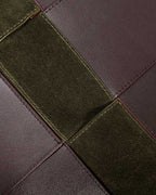 Close up of brown nappa leather and green suede