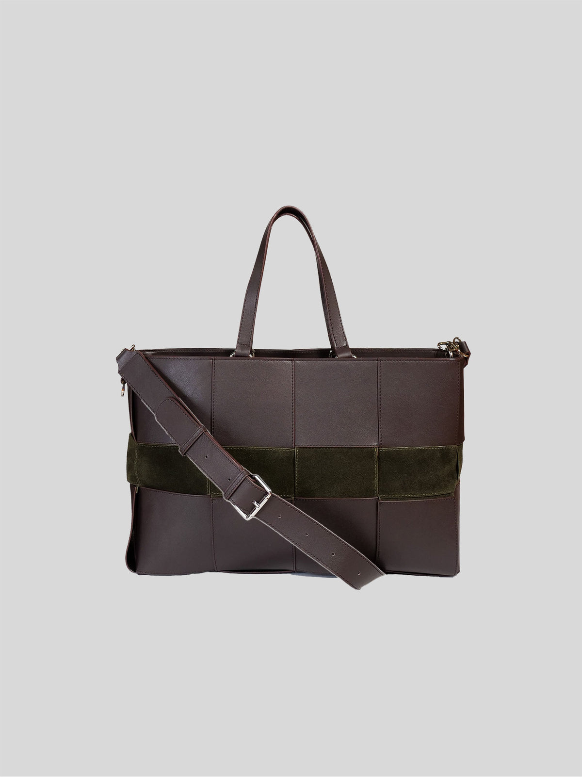 Reed woven bag front view with crossbody strap