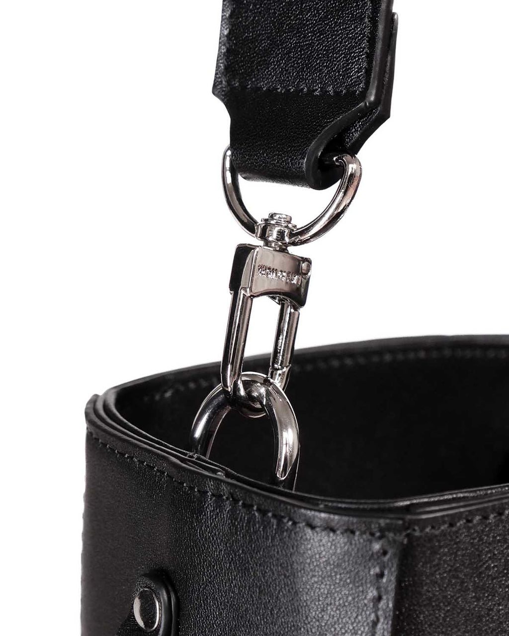 Close up of silver strap hardware