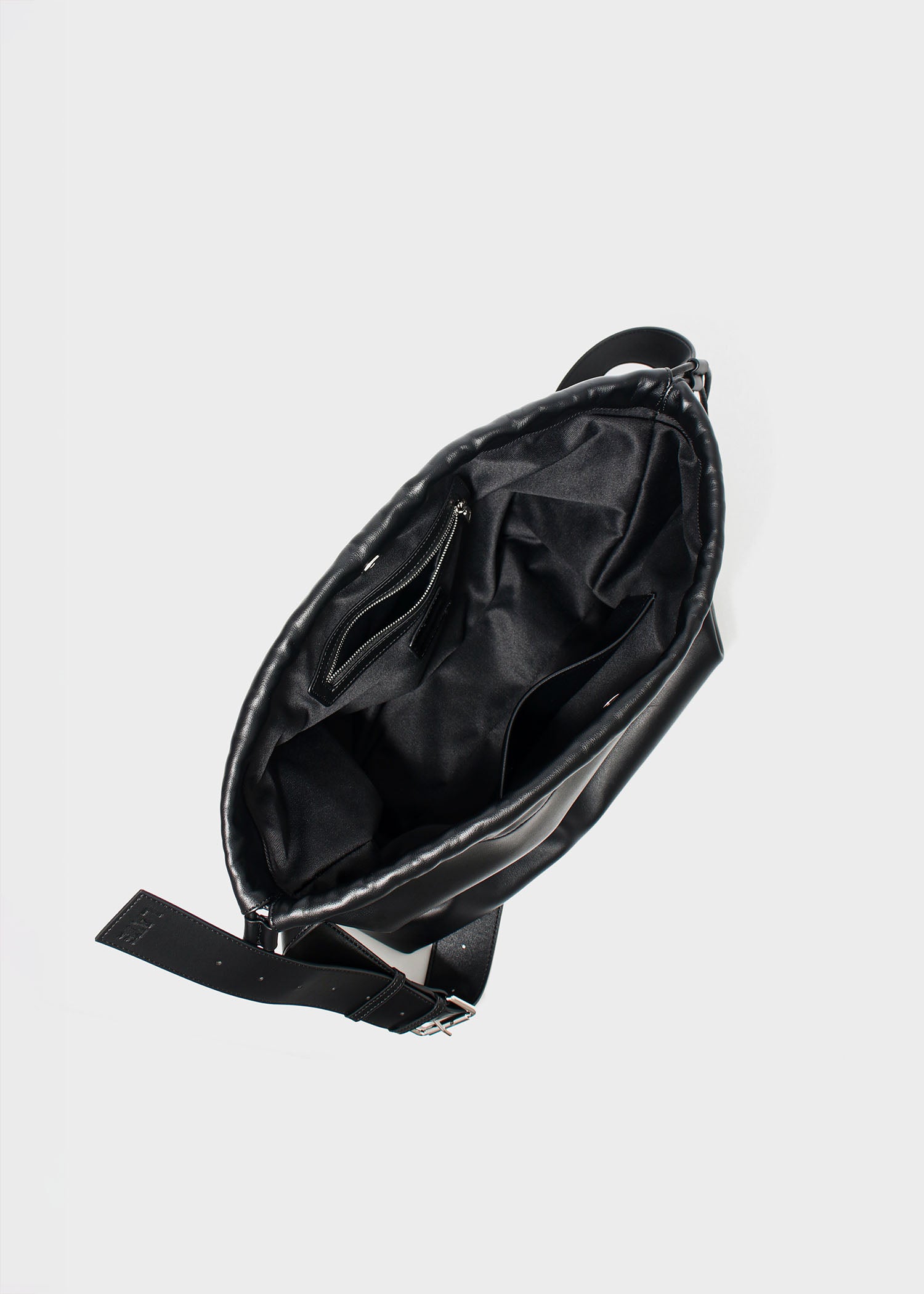 Sage crossbody bag black genuine leather interior pocket view