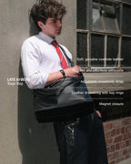 Sage crossbody bag black genuine leather  worn crossbody