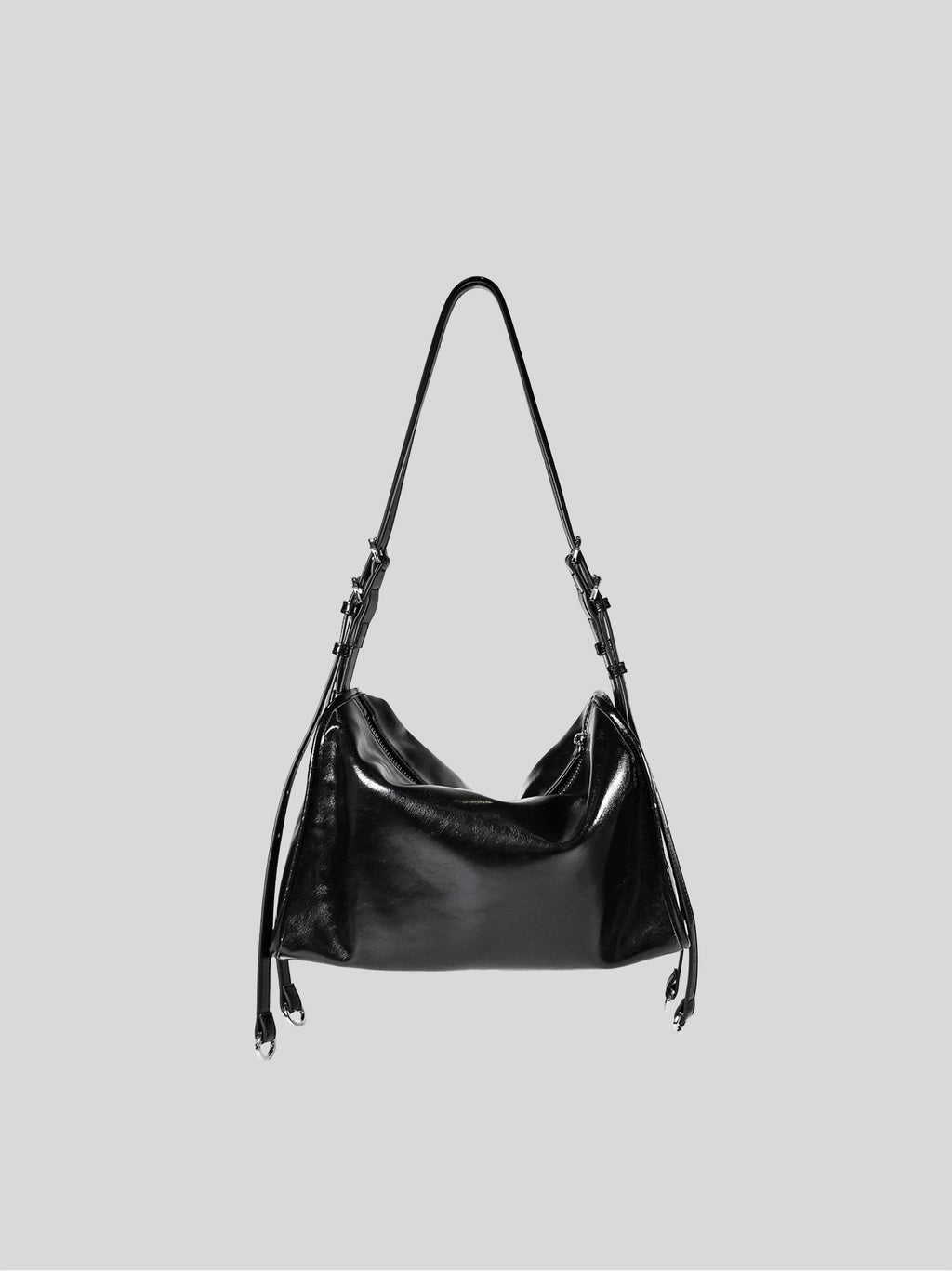 Small black Willow Bag on a plain grey background
