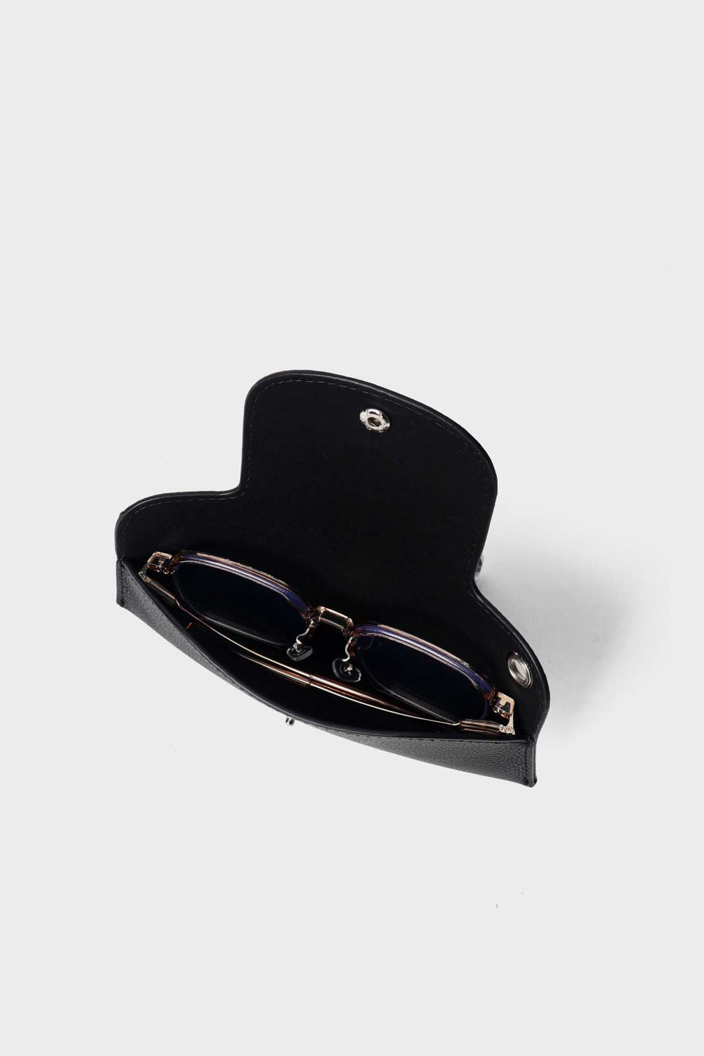 Black eyeglass case with glasses inside
