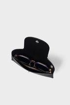 Black eyeglass case with glasses inside