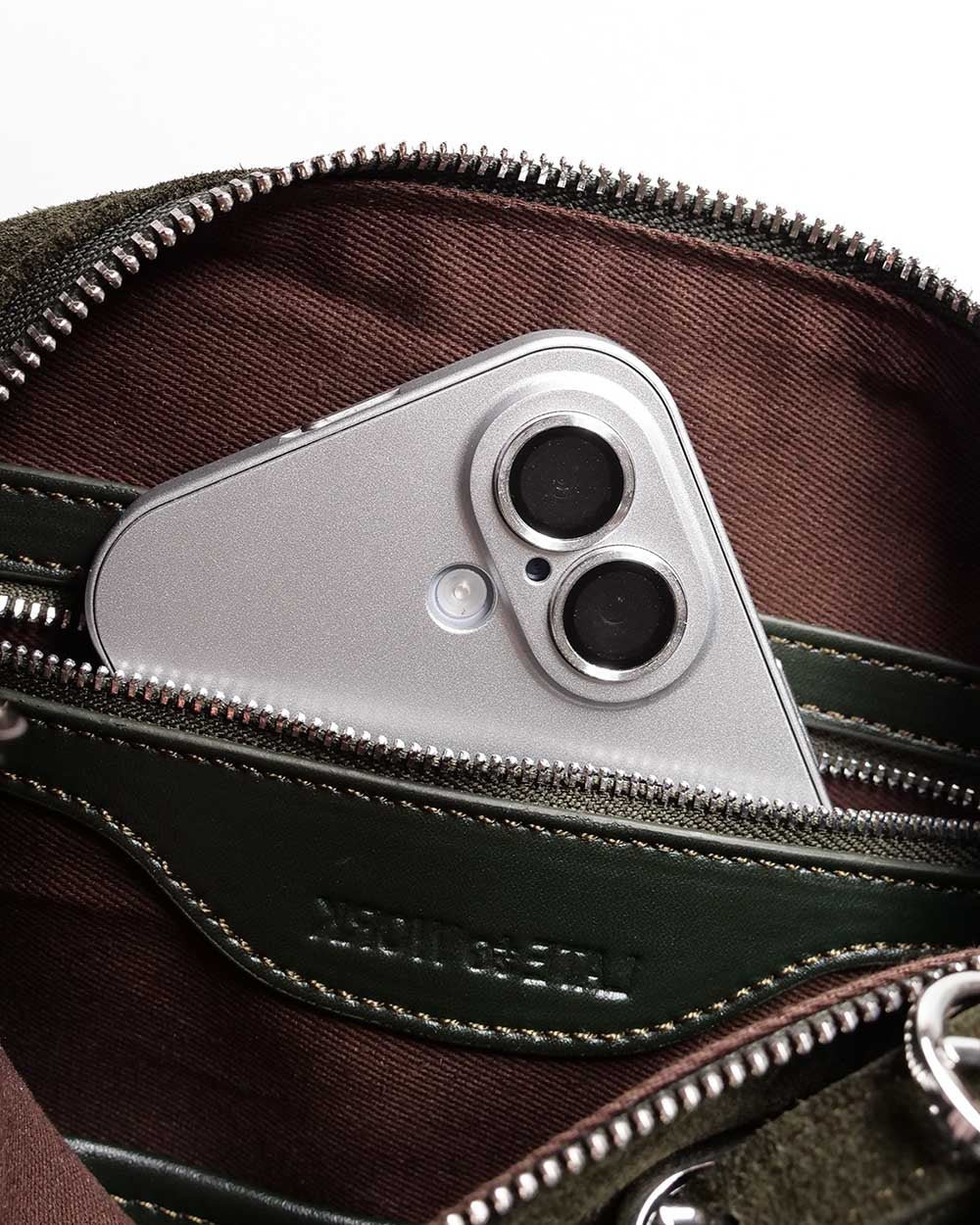 Close up of interior pocket with iPhone 17 inside
