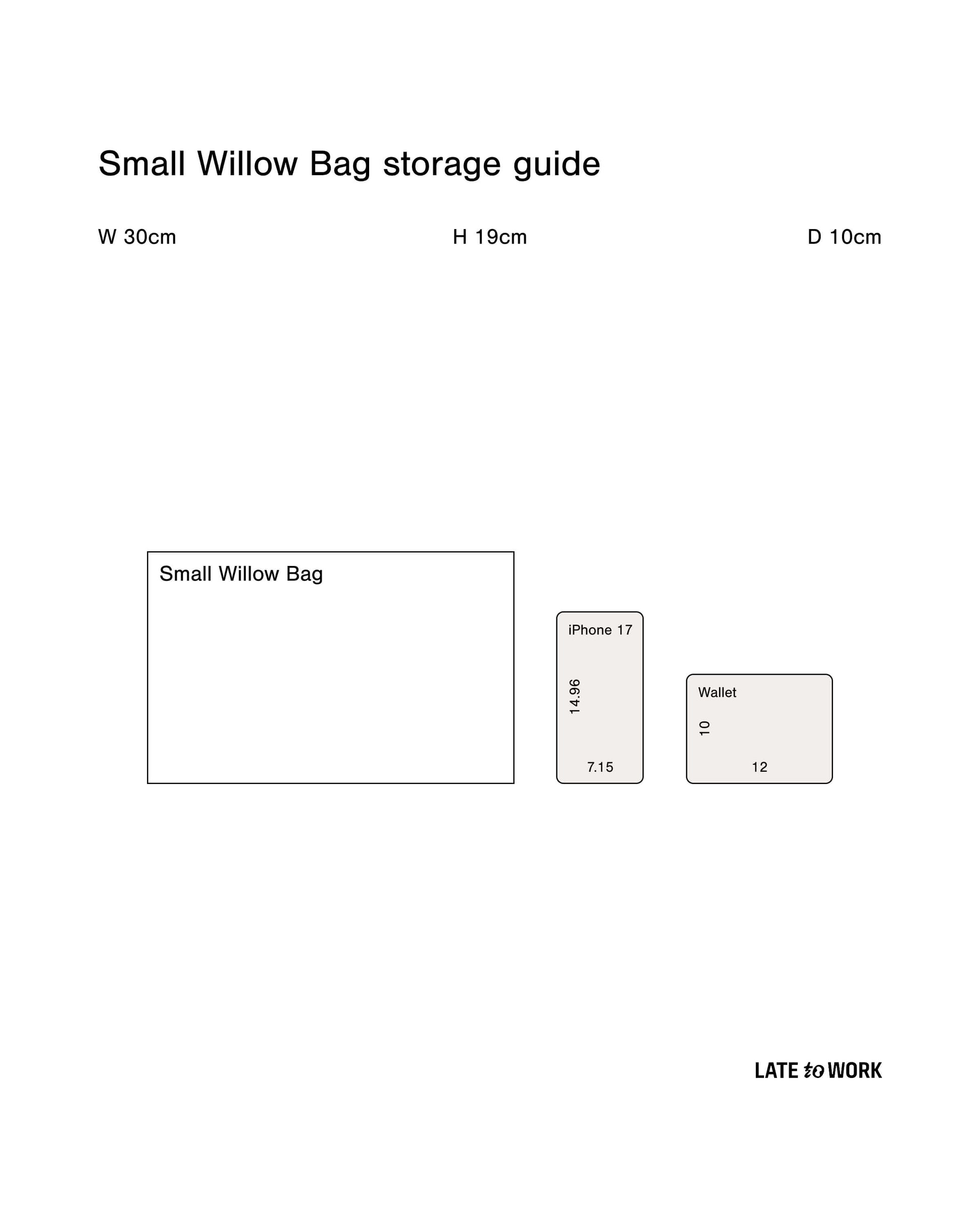 Small Willow Bag size guide: 30x19x10cm