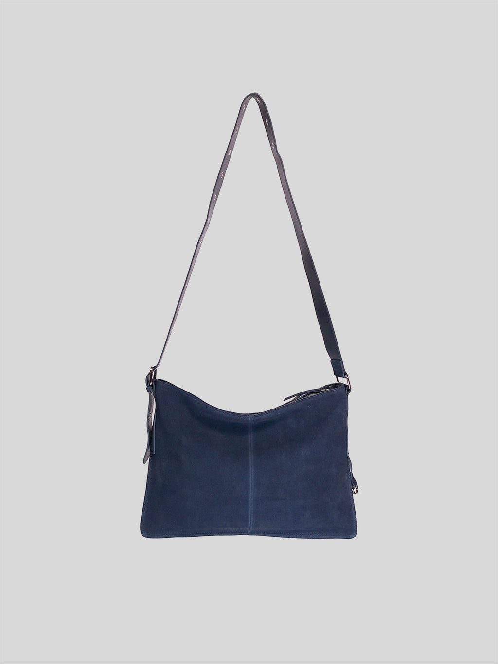 Medium Kite Bag in Navy Nubuck on a plain grey background