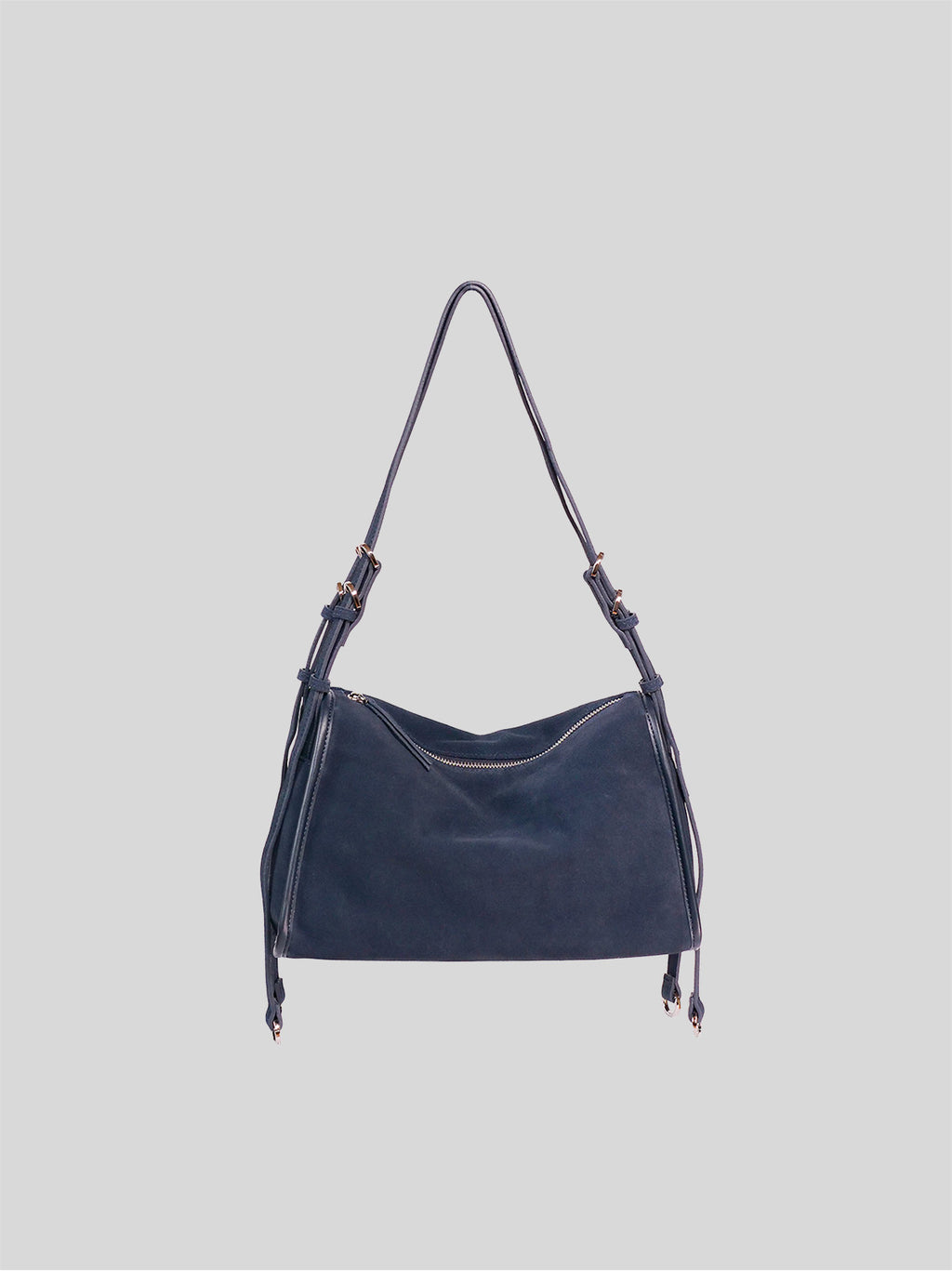 Small Willow Bag in Navy Nubuck on a plain grey background