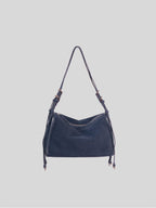 Small Willow Bag in Navy Nubuck on a plain grey background