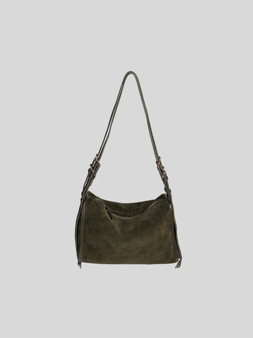 Small Willow Bag in Forest Suede isolated on a grey background